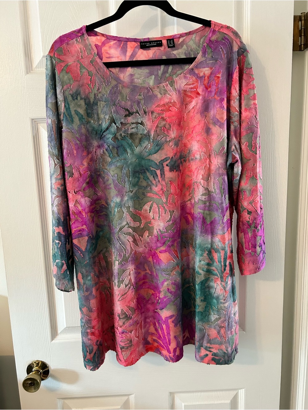 Susan Graver Pink Multi Floral Burnout Tunic